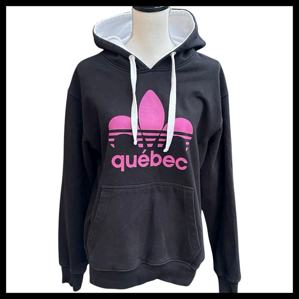 Black/Pink Quebec Logo Kangaroo Pocket Hoodie (L/XL)